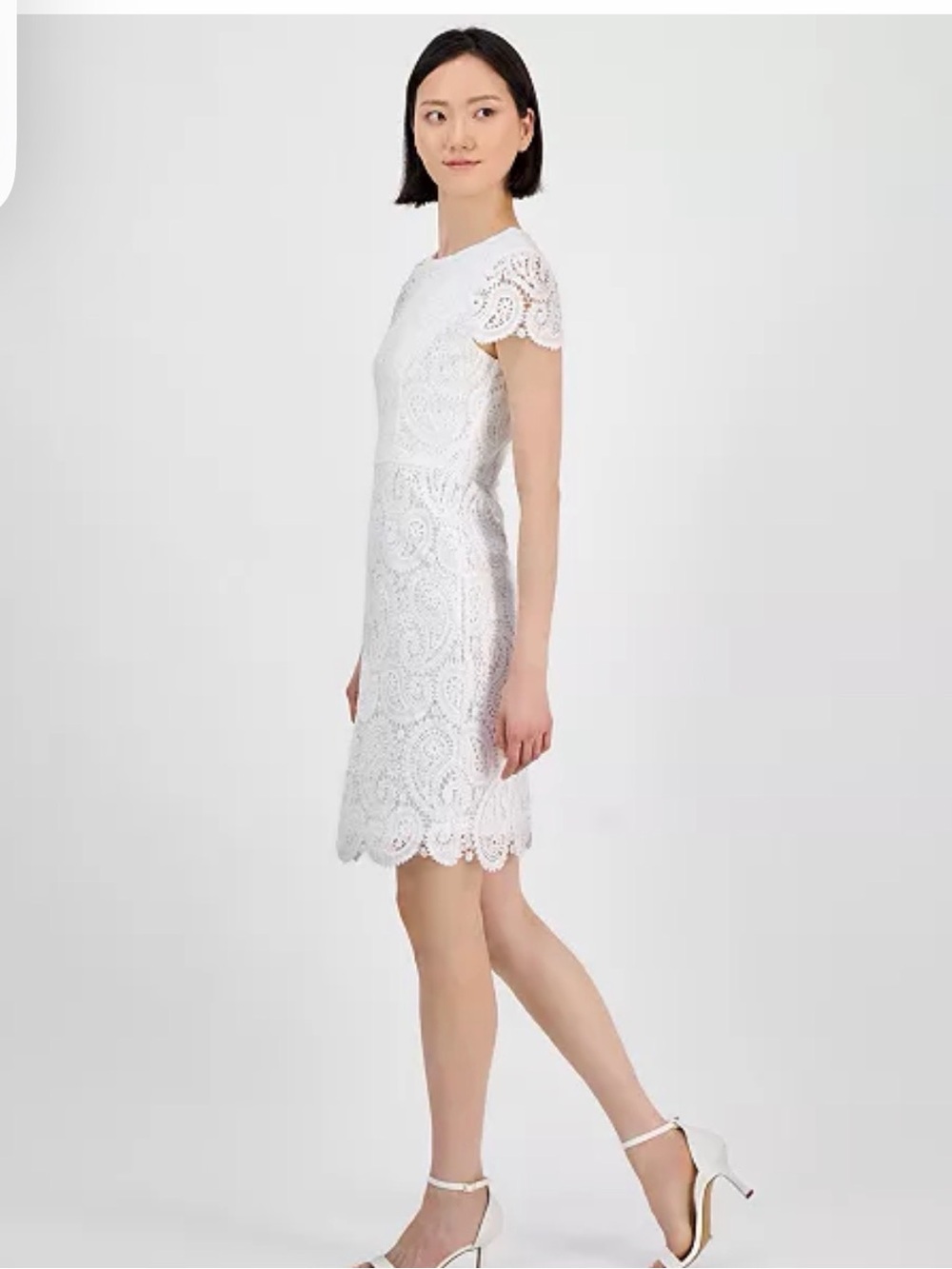 Women's Short-Sleeve Lace-Detail Sheath Dress - Picture 2 of 3